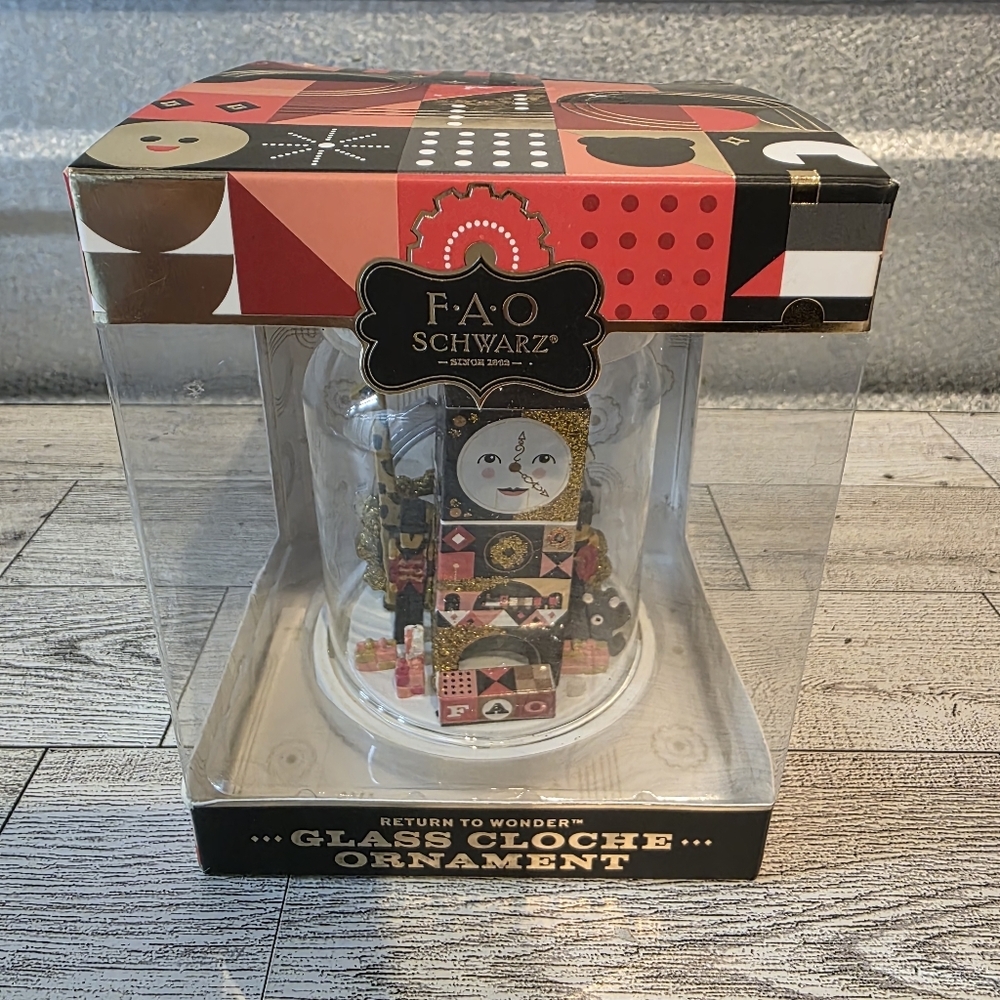 FAO Schwarz Glass Cloche Ornament - Red, Black, White